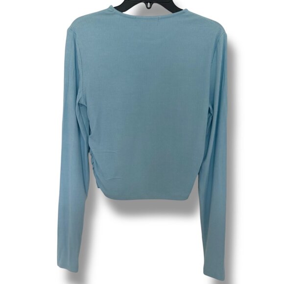 Light Blue Ribbed Long Sleeve Crop Top – Streetwear Society S - Picture 3 of 3